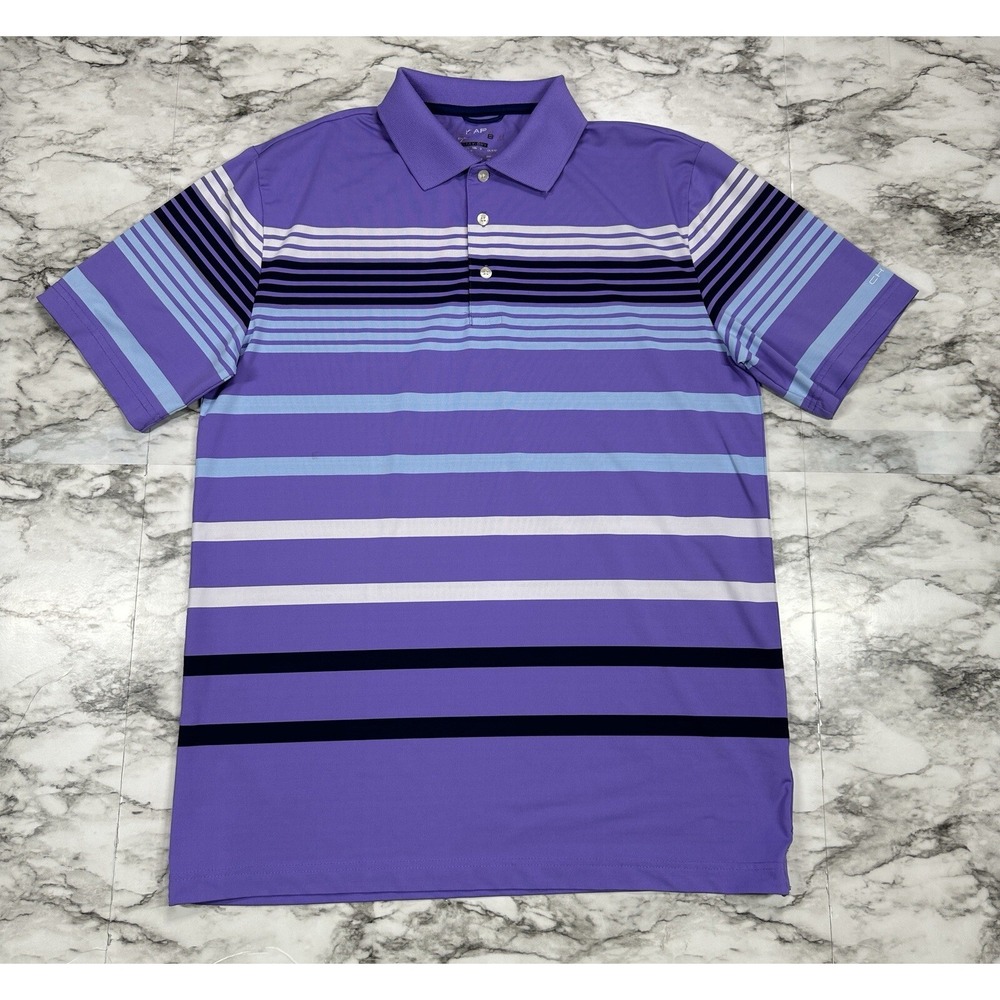 Chaps 78 Stay Dry Golf Polo Shirt‎ Mens Size M Purple Striped Short Sleeve